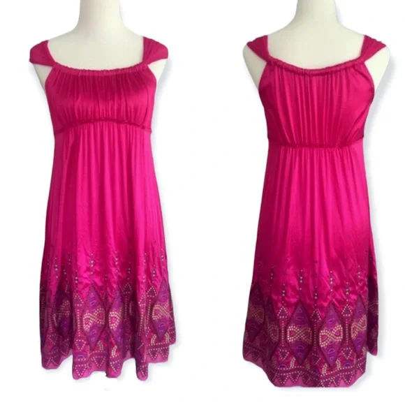 Elie Tahari | Dresses | Elie Tahari Stretchy Silk Embroidered Empire Waist  Sleeveless Dress Pink Size 4 | Poshmark